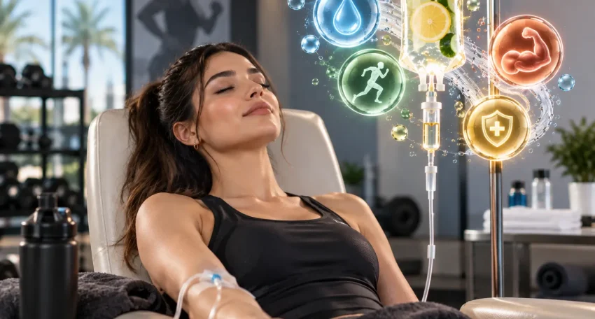 Athletic IV drip therapy for muscle recovery at Harmony Clinic Al Ain