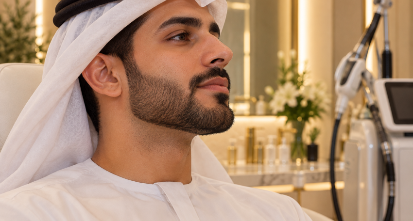 Laser beard shaping for men in Al Ain, Abu Dhabi for defined beard lines and neckline