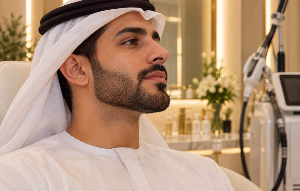 Laser beard shaping for men in Al Ain, Abu Dhabi for defined beard lines and neckline