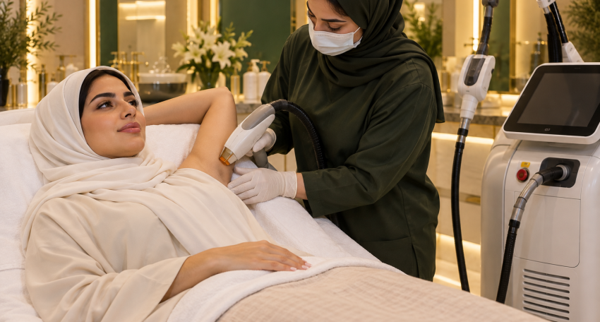Bikini and underarms laser hair removal consultation at Harmony Beauty Aesthetic Center in Al Ain, Abu Dhabi