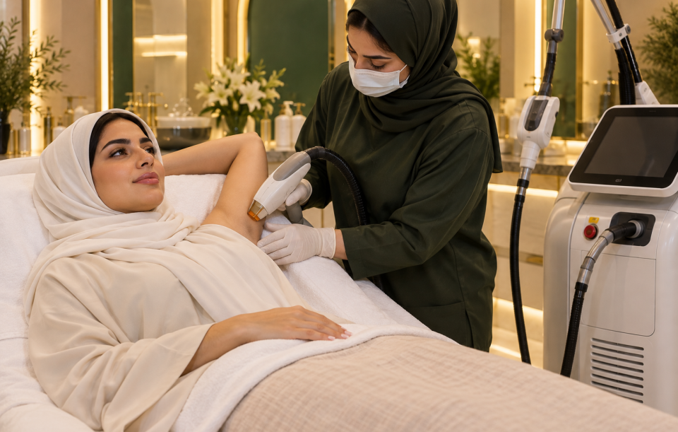 Bikini and underarms laser hair removal consultation at Harmony Beauty Aesthetic Center in Al Ain, Abu Dhabi