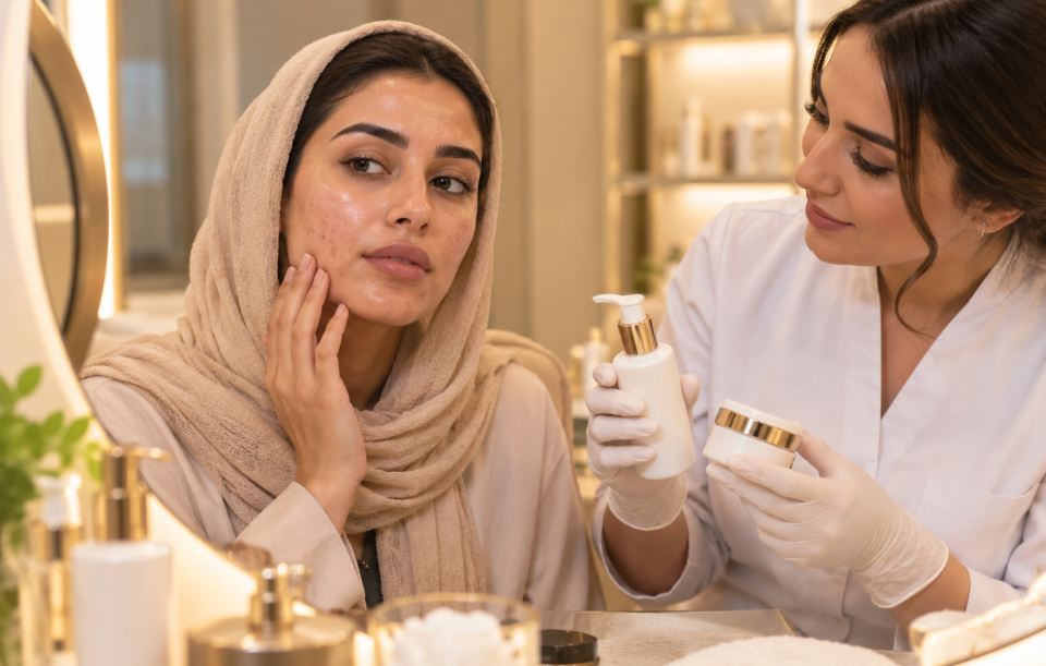 Gentle acne-prone skin facial at Harmony Beauty Aesthetic Center in Al Ain, Abu Dhabi