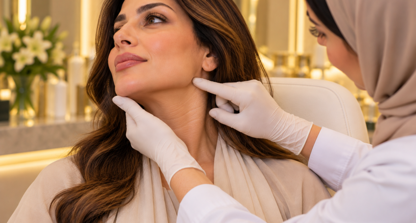 Neck Botox consultation for platysmal bands and chin dimples in Al Ain, Abu Dhabi