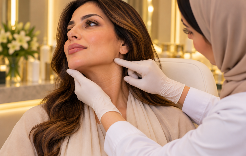 Neck Botox consultation for platysmal bands and chin dimples in Al Ain, Abu Dhabi