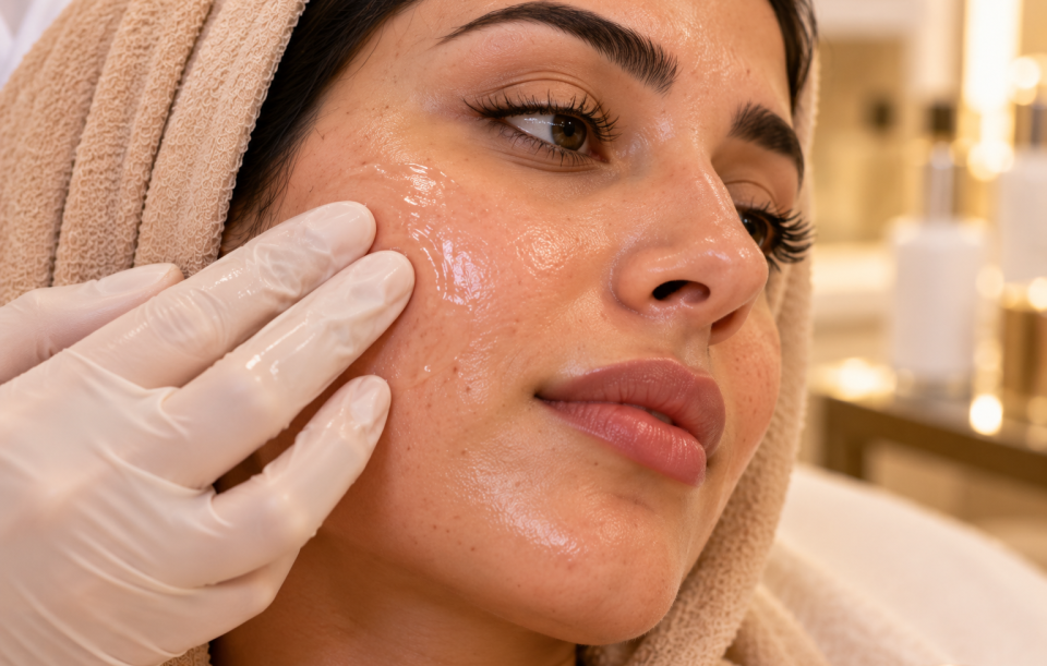Facial skincare for visible pores and uneven texture at Harmony Beauty Aesthetic Center in Al Ain, Abu Dhabi