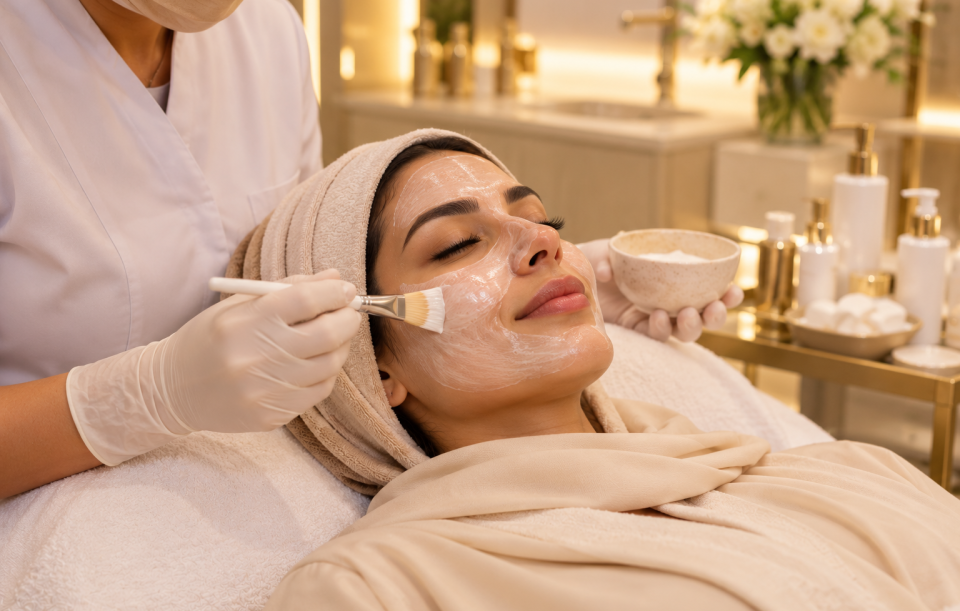 Non-invasive facial skincare treatment at Harmony Beauty Aesthetic Center in Al Ain, Abu Dhabi
