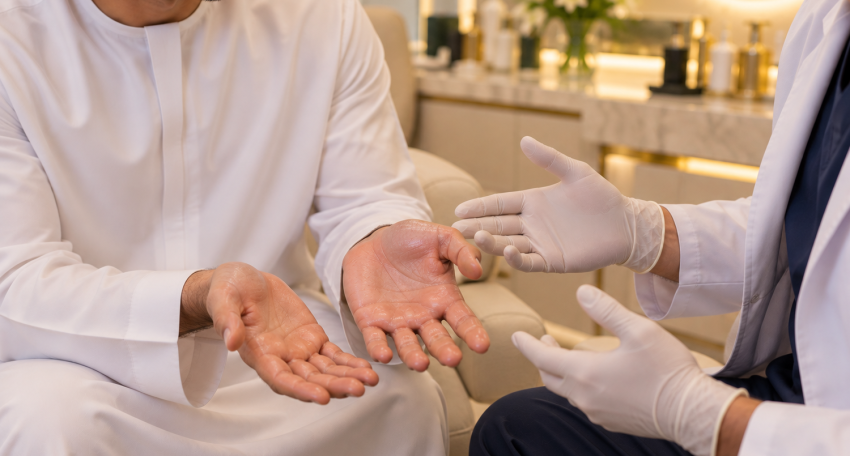 Hyperhidrosis Botox consultation for excessive underarm and hand sweating in Al Ain, Abu Dhabi