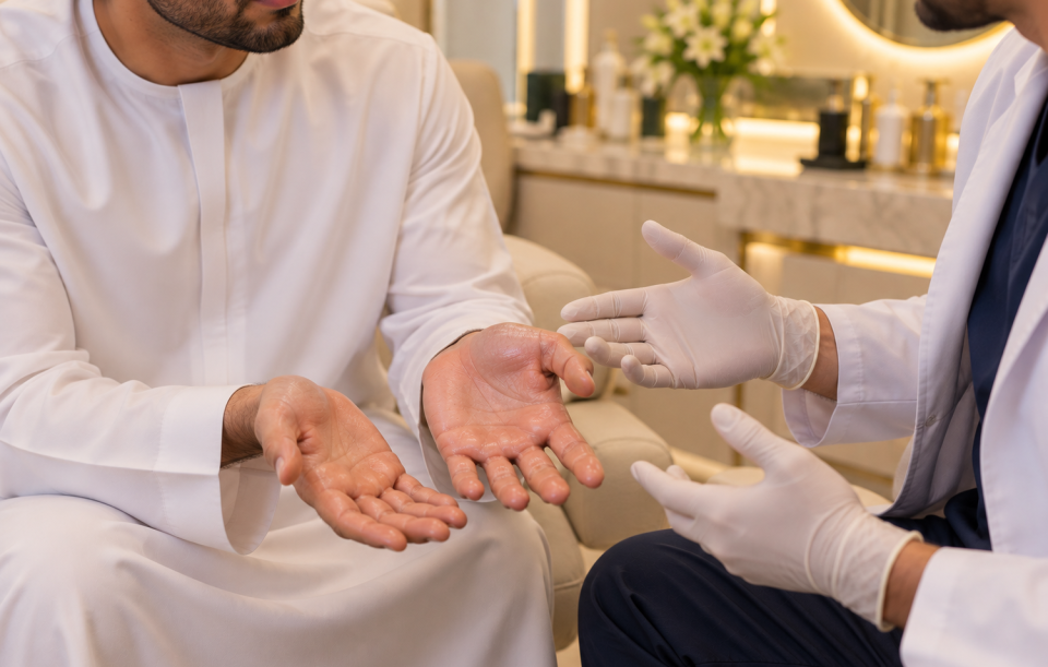 Hyperhidrosis Botox consultation for excessive underarm and hand sweating in Al Ain, Abu Dhabi