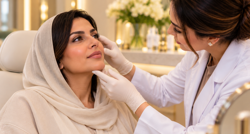 Skin booster injection consultation at Harmony Beauty Aesthetic Center in Al Ain, Abu Dhabi