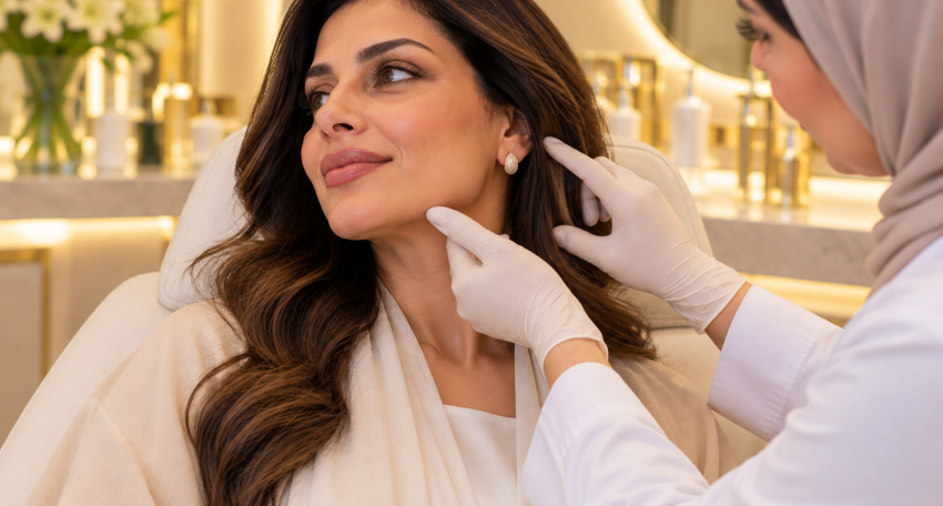 Thread lift consultation for non-surgical facial lifting at Harmony Beauty Aesthetic Center in Al Ain, Abu Dhabi